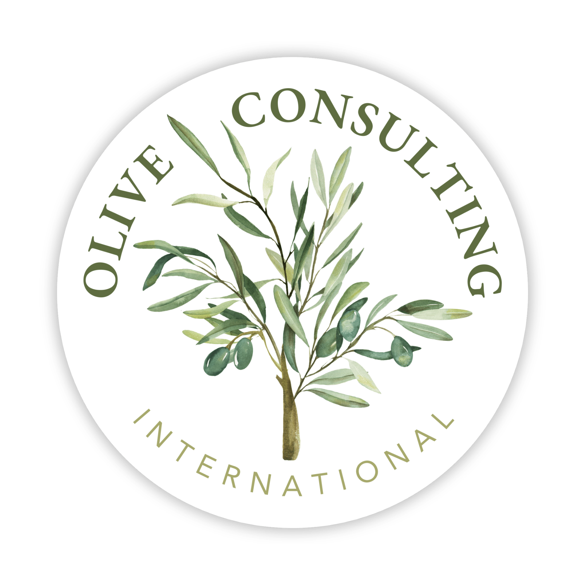 Olive Consulting International Circle Logo white with an olive tree in the middle
